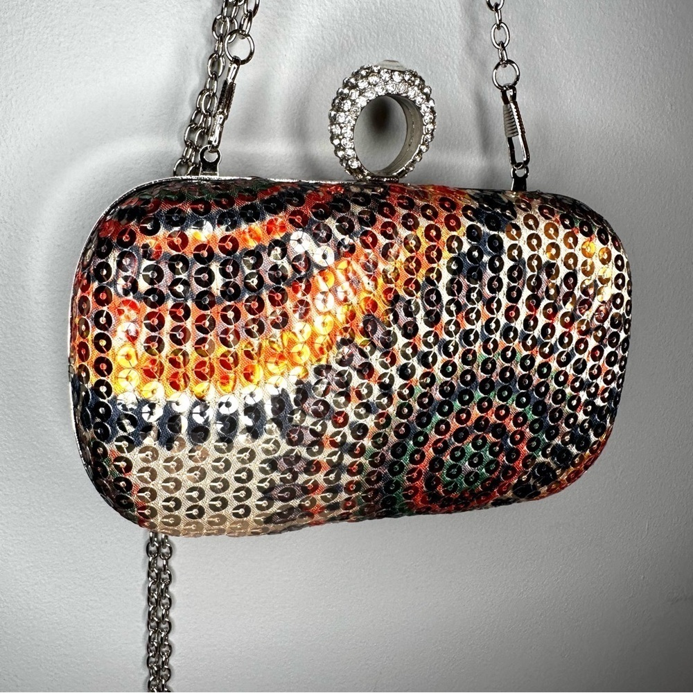 Multicolor Sequin Clutch Bag / Sequin / Vintage / Ring Clasp